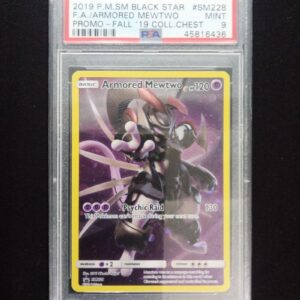 2019 POKEMON SM BLACK STAR PROMO #SM228 FA/ARMORED MEWTWO PROMO-FALL '19 COLL.CHEST (PSA 9) (PSA 9) – 45816436