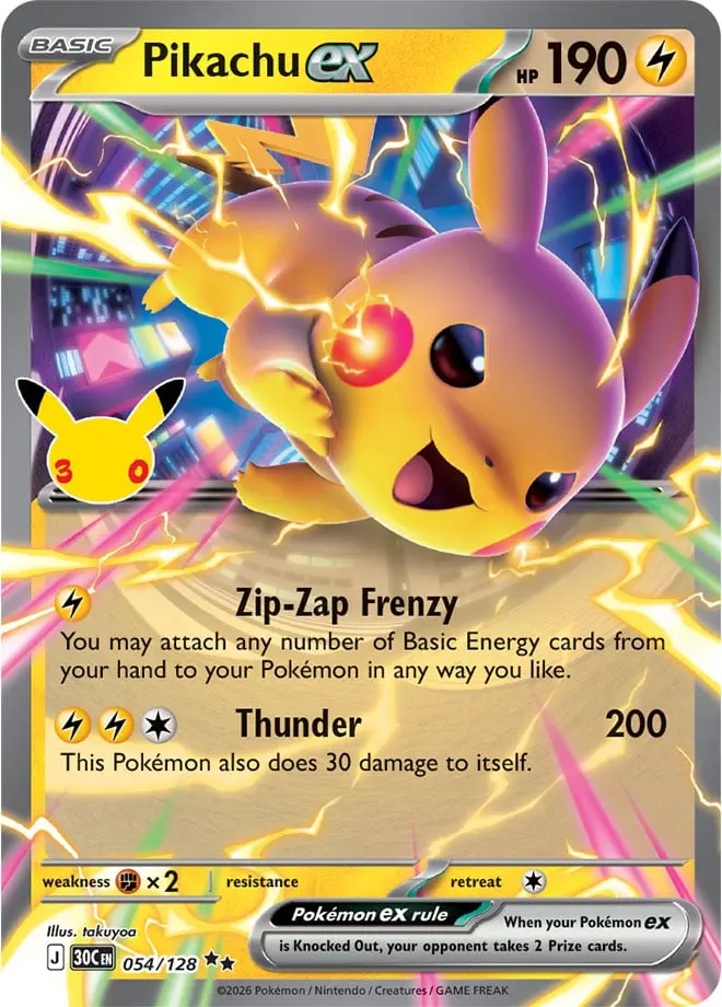 Pikachu ex - 30th Celebration 054/128 (Double Rare)