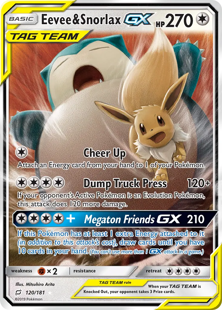 Eevee & Snorlax-GX - Team Up 120/181 (Rare Holo GX)