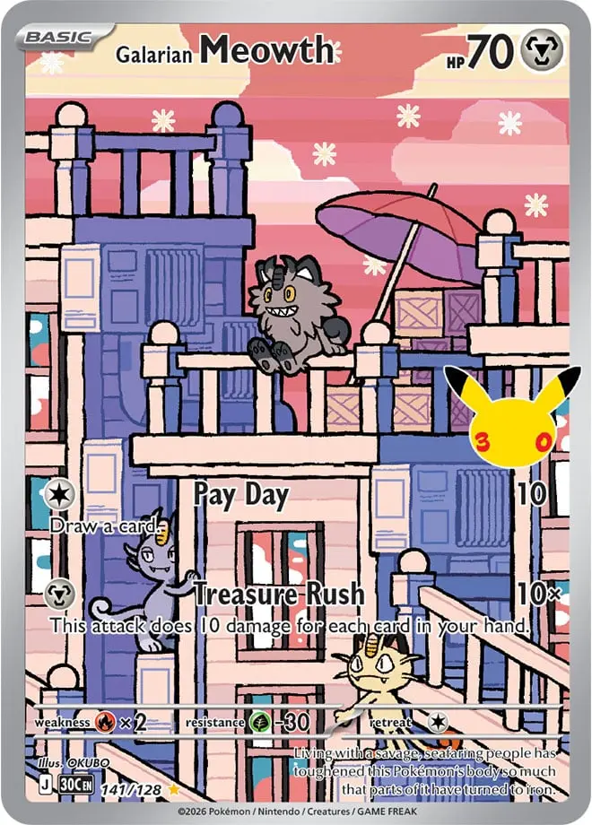 Galarian Meowth - 30th Celebration 141/128 (Illustration Rare)