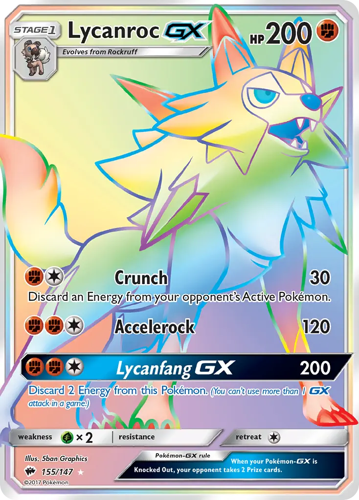 Lycanroc-GX - Burning Shadows 155/147 (Rainbow Rare)