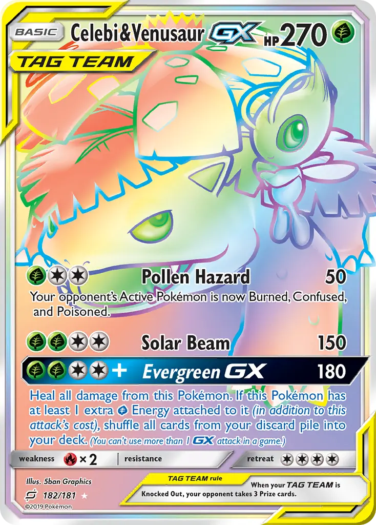 Celebi & Venusaur-GX - Team Up 182/181 (Rainbow Rare)