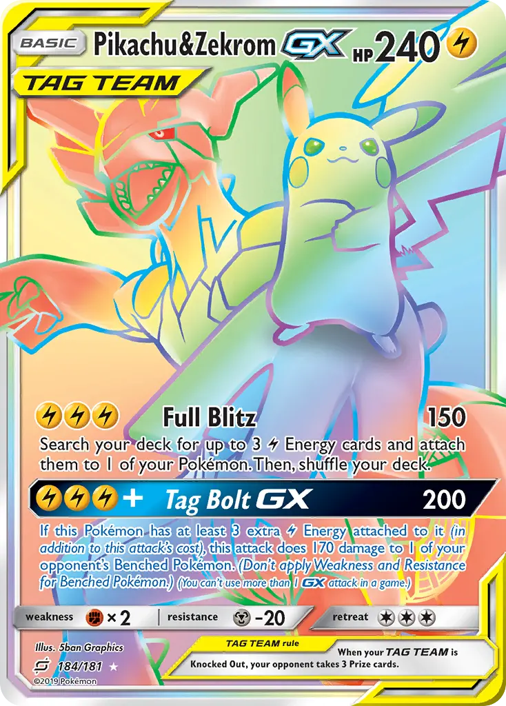 Pikachu & Zekrom-GX - Team Up 184/181 (Rainbow Rare)