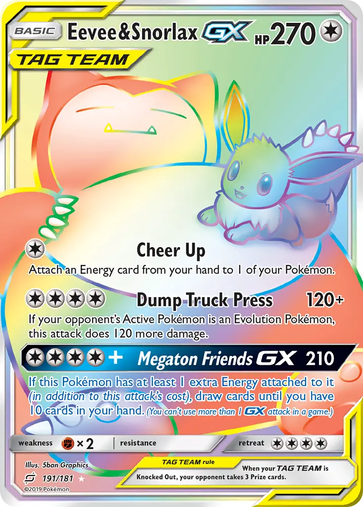 Eevee & Snorlax-GX - Team Up 191/181 (Rainbow Rare)