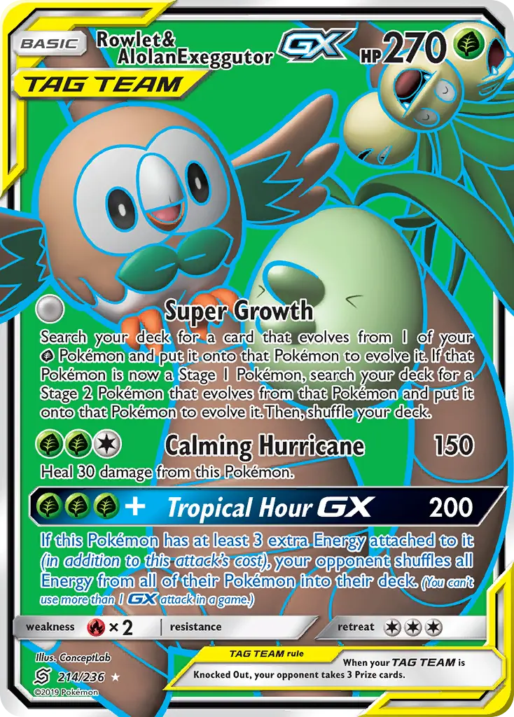 Rowlet & Alolan Exeggutor-GX - Unified Minds 214/236 (Ultra Rare)