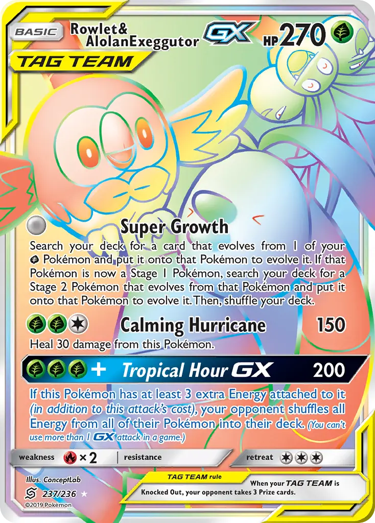 Rowlet & Alolan Exeggutor-GX - Unified Minds 237/236 (Rainbow Rare)
