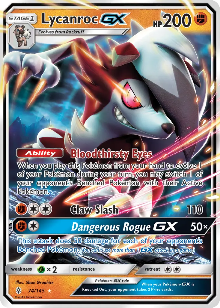 Lycanroc-GX - Guardians Rising 074/145 (Rare Holo GX)
